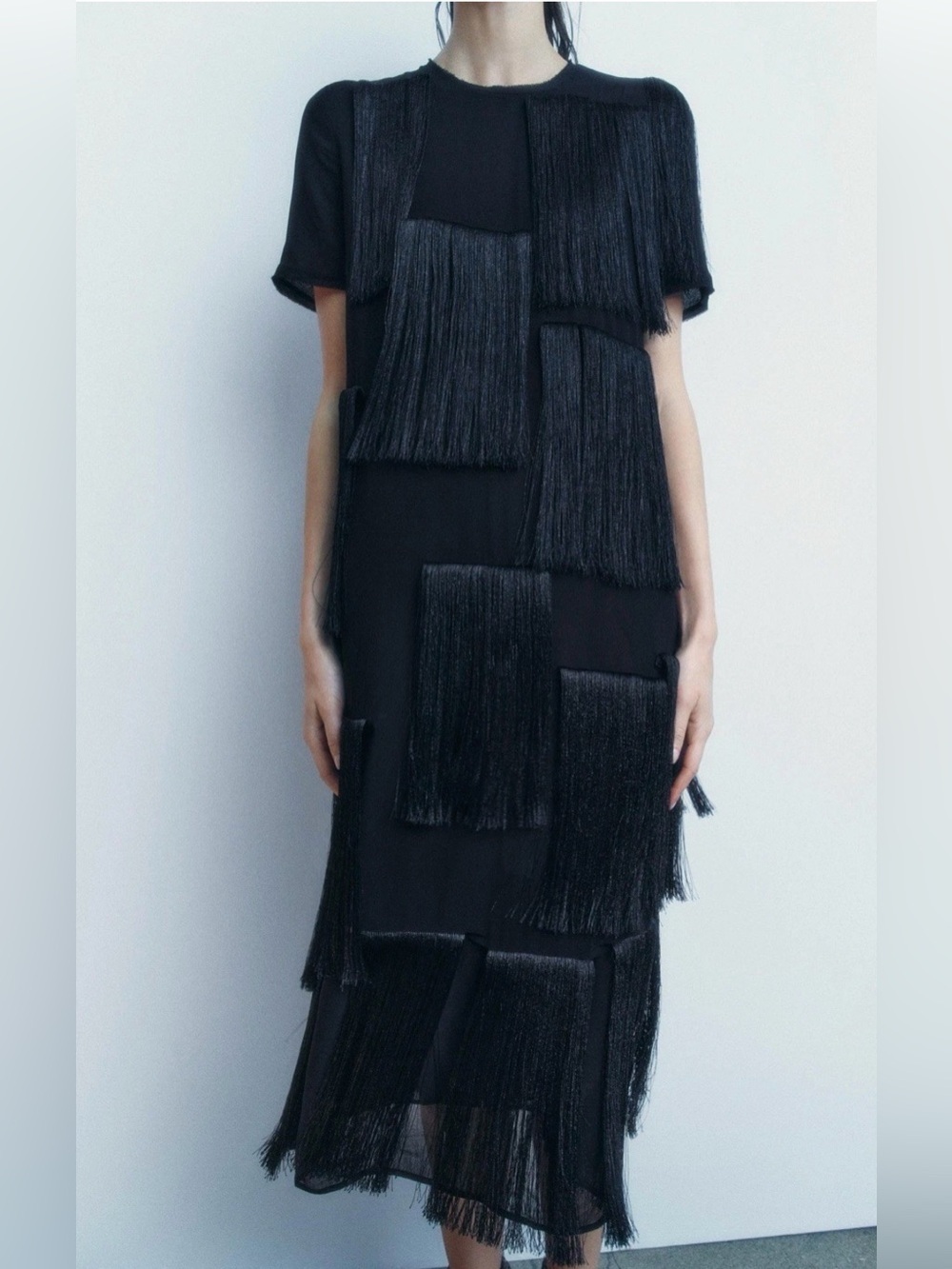 Zara ZW Collection Fringed Midi Dress Size S